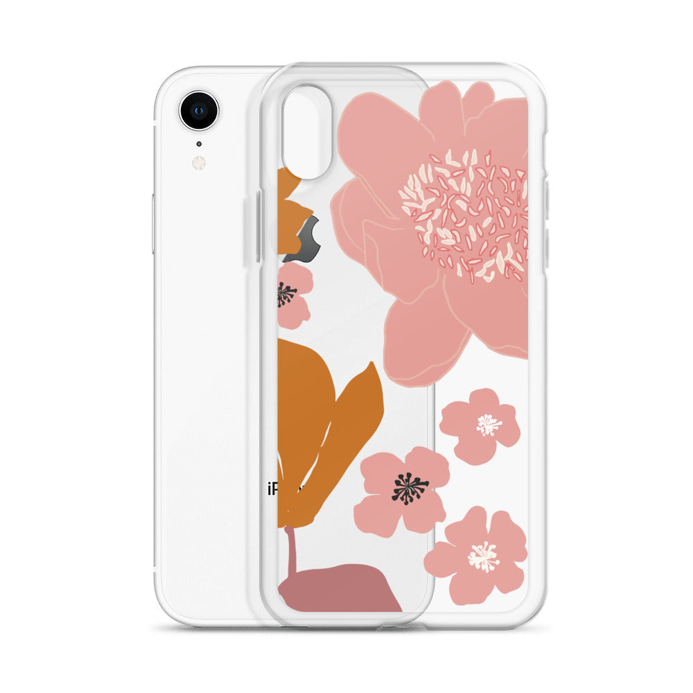 Pink Flowers Clear iPhone Case