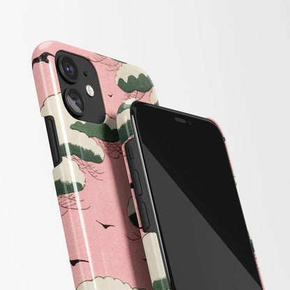 iPhone Case with Japanese Woodcut Print - Pink Sky