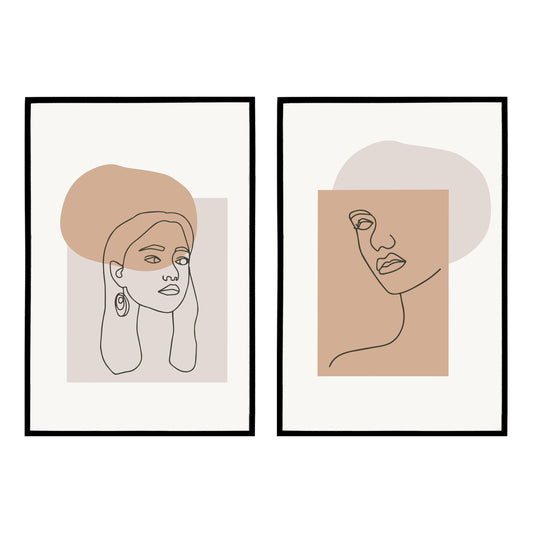 Set of 2 Minimal Line Art Portraits